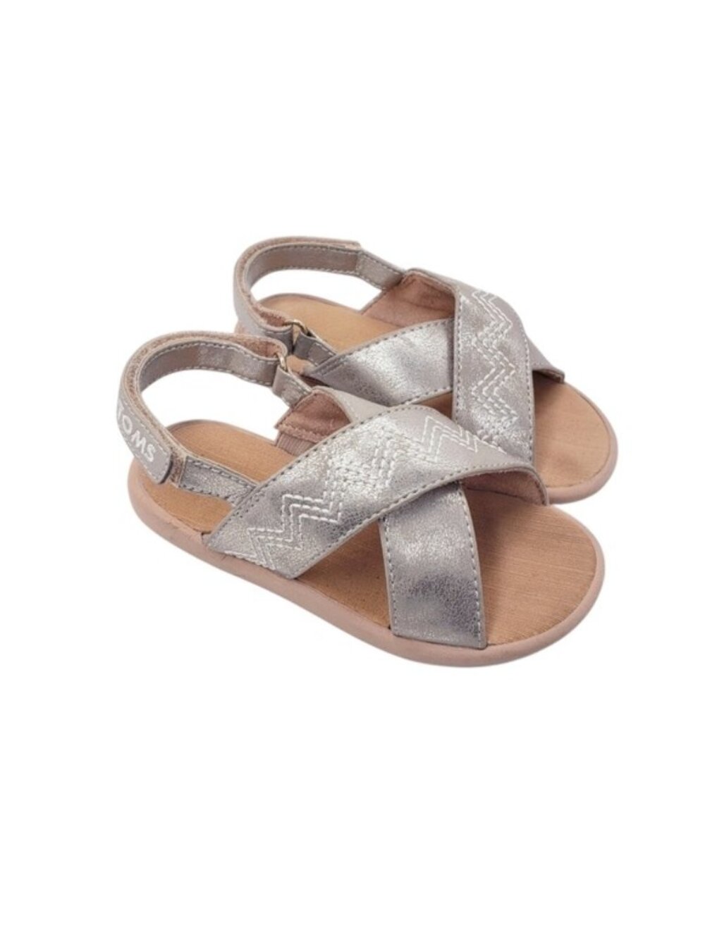 Toms Desert Taupe Shimmer Faux Leather Tiny Viv Sandals Girls Toddler Size 8